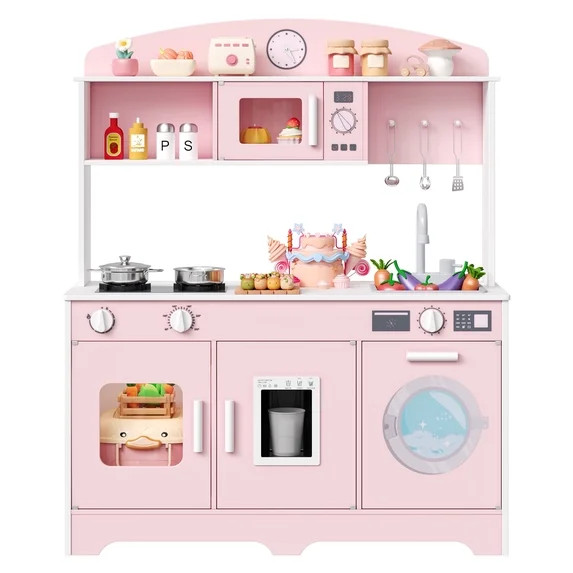 Hiphuta Kids Play Kitchen, Wooden Kids Kitchen Play Set with 11 Pcs Accessorie, Kitchen Set for A... | Walmart (US)