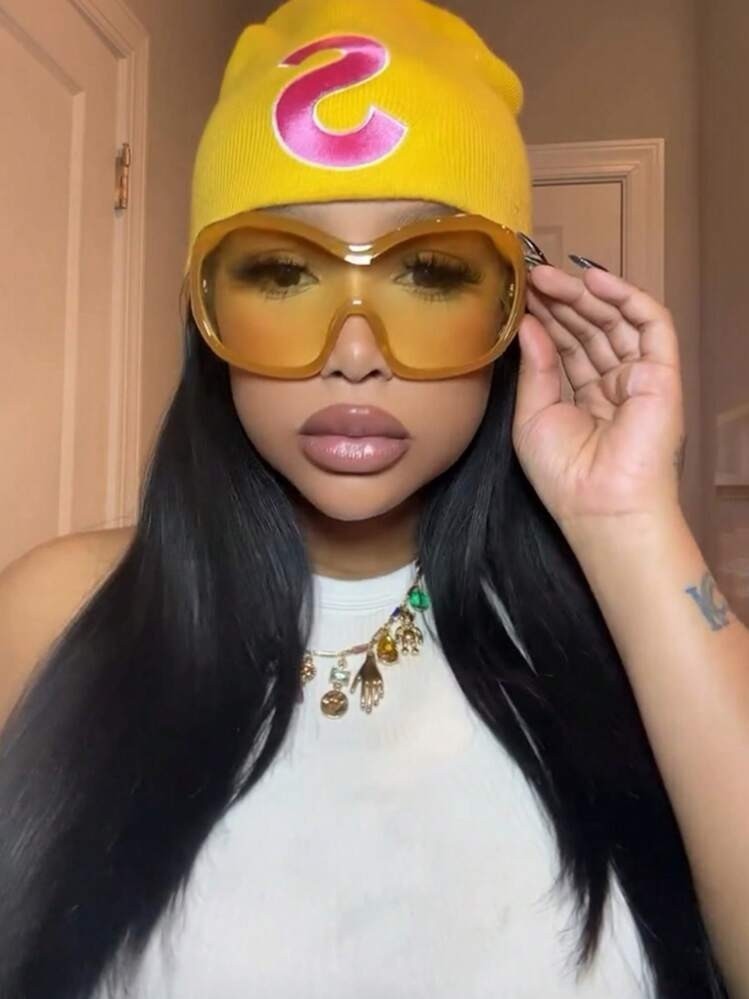 1pc Women's Daily Wear Big Frame Round Glasses, Yellow Frame Yellow Lens For Summer Beach Vacation,Outdoor,Travel | SHEIN