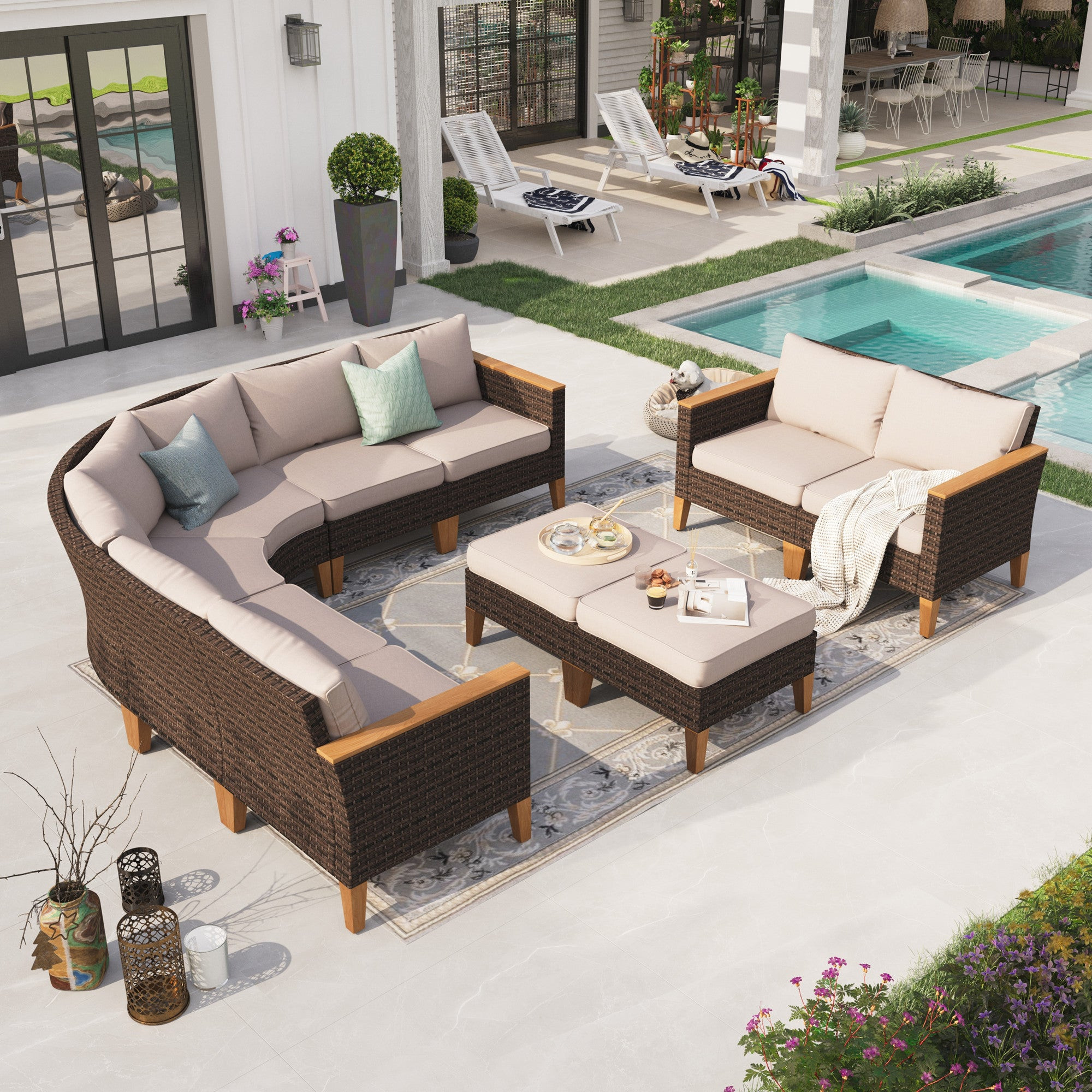 Sophia & William 10 Piece Outdoor Wicker Patio Conversation Sofa Set Outdoor Sectionals | Walmart (US)