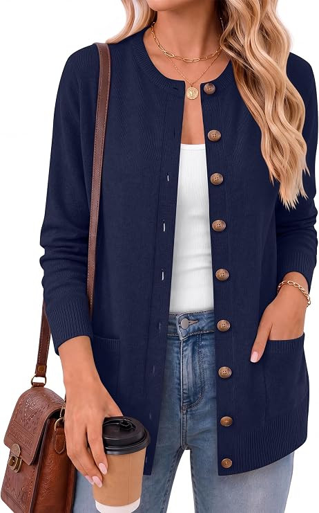ANRABESS Women's Cardigans 2026 Fall Dressy Casual Long Sleeve Crewneck Button Down Open Front So... | Amazon (US)