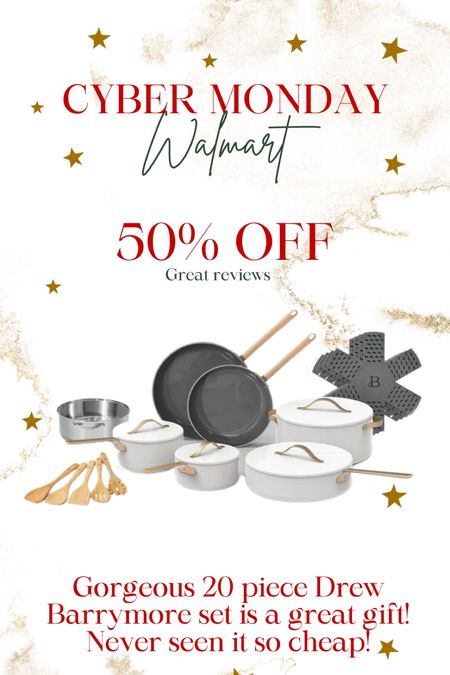 Drew Barrymore nonstick 20 piece pots and pans set on cyber Monday deal for 50% off!!!!! Great gift for her! Gift for collage kids! 

#LTKhome #LTKGiftGuide #LTKCyberWeek