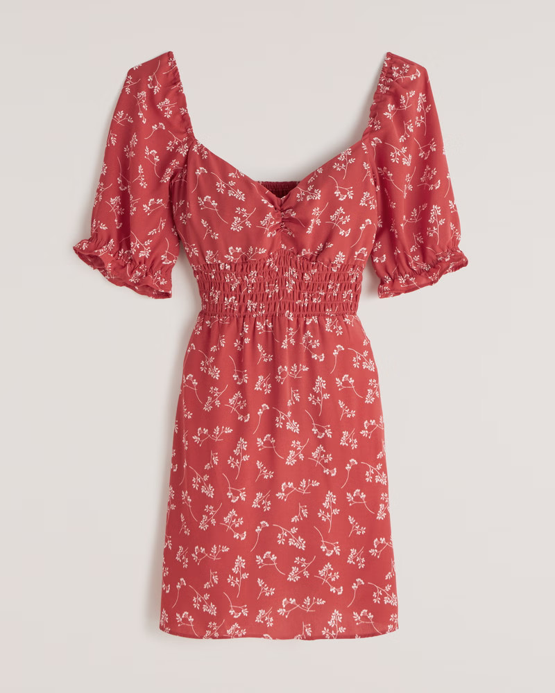 Faux Silk Smocked Waist Mini Dress | Abercrombie & Fitch (US)