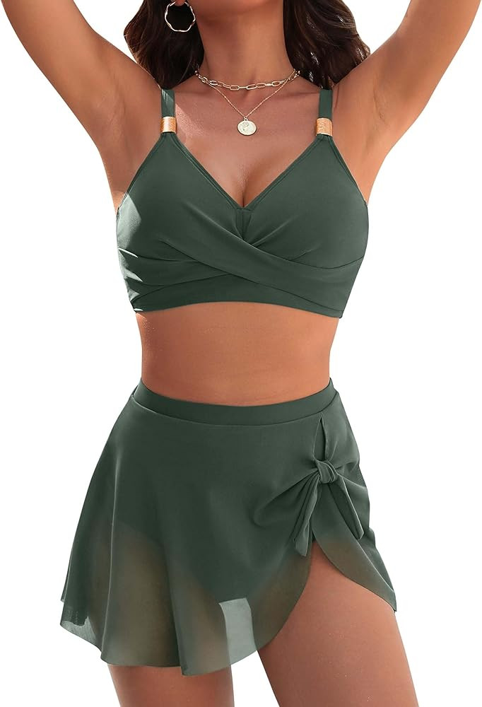 Blooming Jelly Womens High Waisted Bikini Set Gold Metal Two Piece Swimsuits Tummy Control Tie Kn... | Amazon (US)