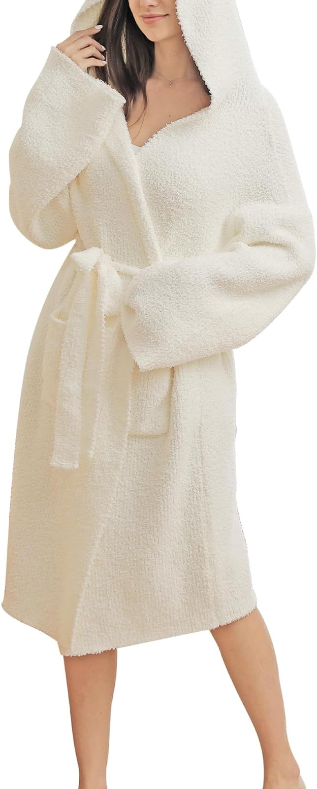 Soft Plush Hooded Robe, Cozy Warm Loungewear Bathrobe with Pockets for Women | Amazon (US)
