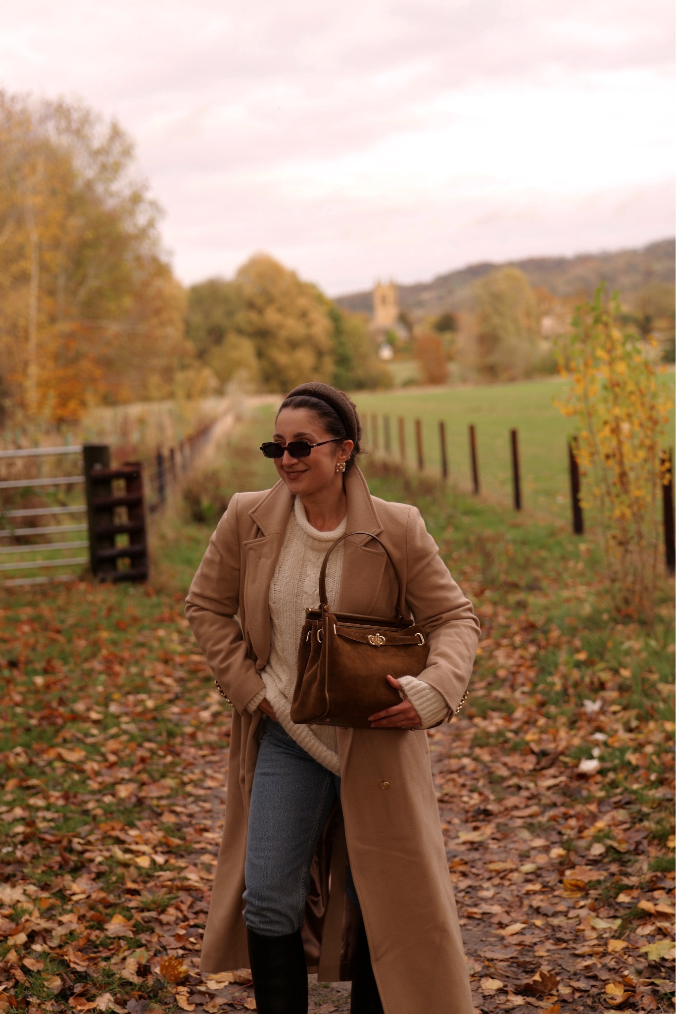 Country outfit inspo, chic style, Holland Cooper coat, British made 🤍 everyday style, Abercrombie jeans, oversized cable knit jumper. Equestrian style. 

#LTKfindsunder50 #LTKstyletip #LTKSeasonal