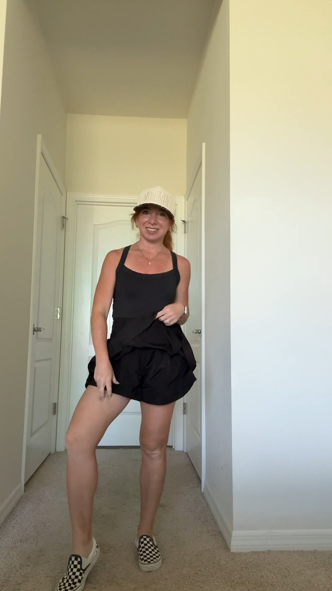 Free people dupe workout dress form Amazon. Mom hat and checkered vans. Perfect mom fit 

#LTKmomlife #LTKootd #LTKgrwm