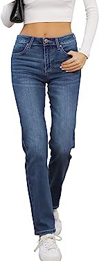 OFLUCK Women's High Waisted Straight Leg Jeans Relaxed Fit Stretchy Cropped | Amazon (US)