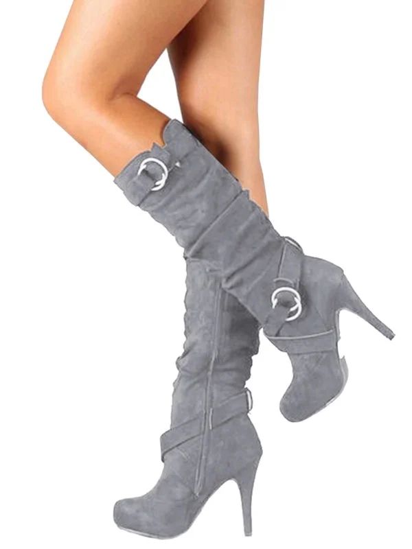 Womens Knee Thigh High Stiletto Heel Ladies Stretch Mid Calf Boots Shoes - Walmart.com | Walmart (US)