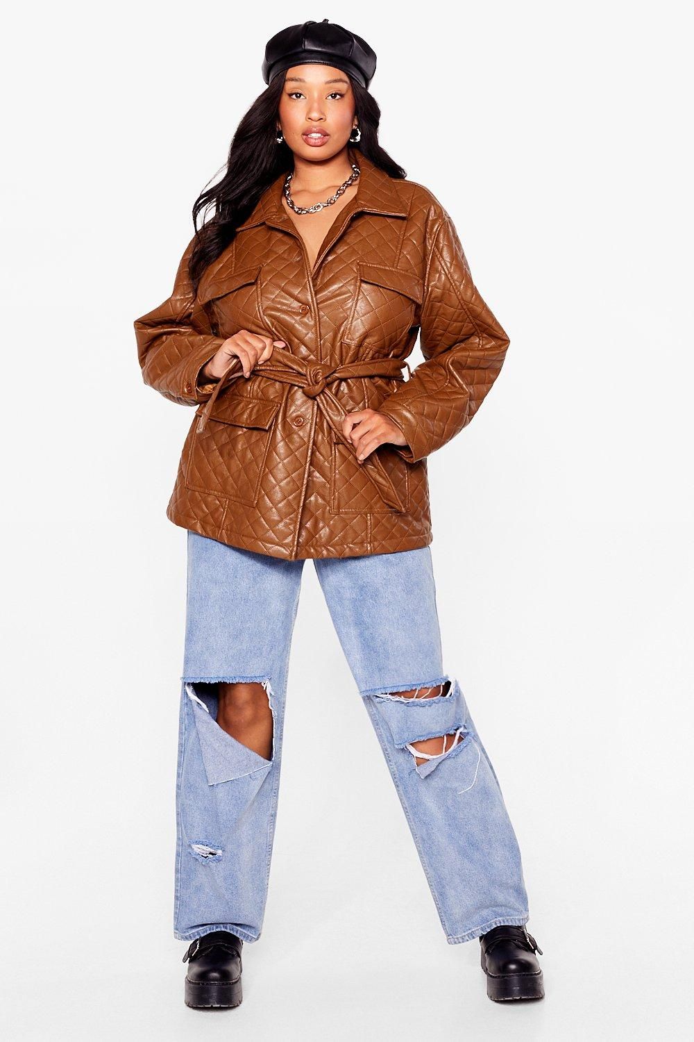 Womens Callin' It Quilts Plus Faux Leather Belted Jacket - Tan | NastyGal (US & CA)