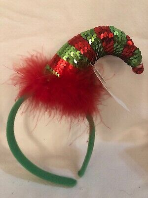 NEW Christmas Holiday Elf Sequin Red Green Hat Headband Party Claire’s Accessory | eBay US