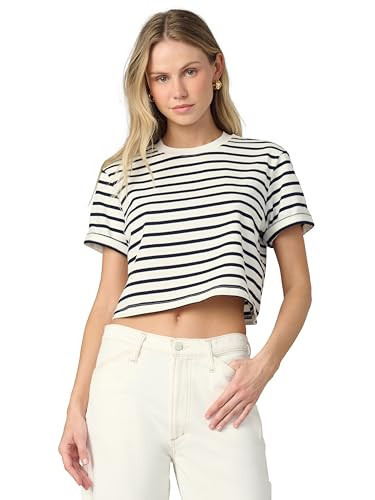 Joe's Jeans Women's The Boxy Tee, Milk/Navy Stripe, Small | Amazon (US)