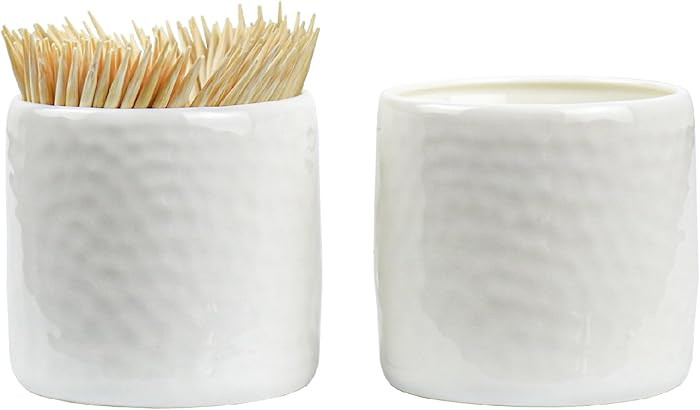 Porcelain Toothpick Holders, Set of 2 Toothpick Dispensers with 400 pcs Bamboo Toothpicks, White | Amazon (US)
