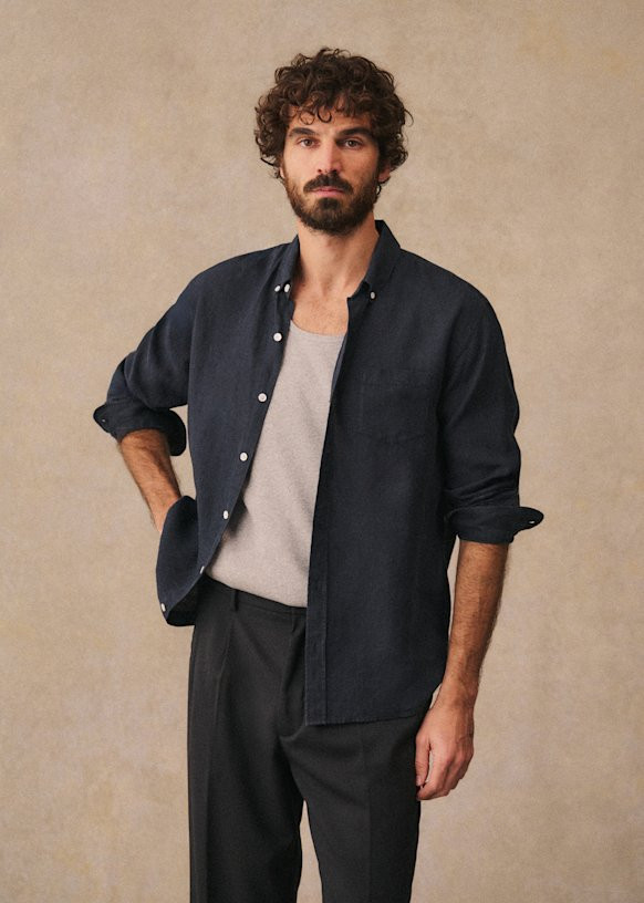 Linen Charlie Shirt - Navy - Linen - Sézane | Sezane - UK