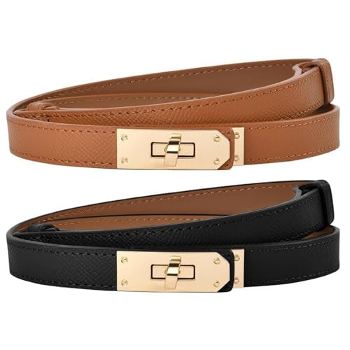 2PCS Adjustable Womens Belts for Jeans Dresses Slim Leather Stretch Belt Perfect Fit Everyday Casual Office Wear Comfortable Versatile | Amazon (US)