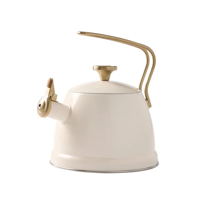 Better Homes & Gardens Cream Stainless Steel Whistling Tea Kettle with Gold Accents, 2 Quart | Walmart (US)