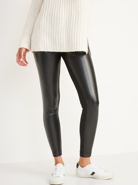 High-Waisted Faux-Leather Front-Panel Leggings | Old Navy (US)