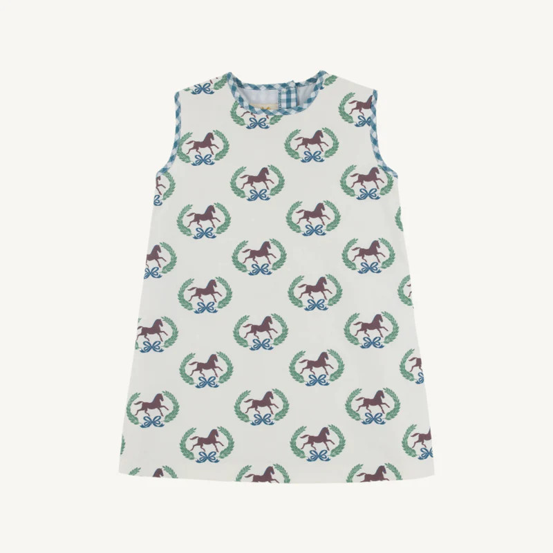 Annie Apron Dress - Highland Horses with Barnsley Blue Gingham | The Beaufort Bonnet Company