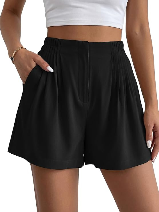BTFBM Womens Shorts Casual 2026 Spring Summer Elastic High Waisted Pleated Cotton Shorts Beach Va... | Amazon (US)