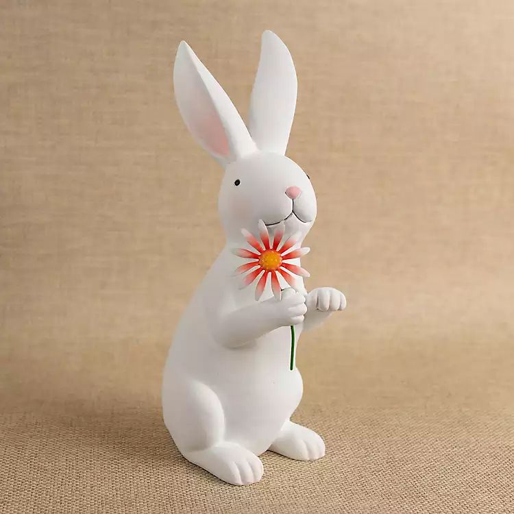 Bunny with Pink Flower Statue | Kirkland's Home