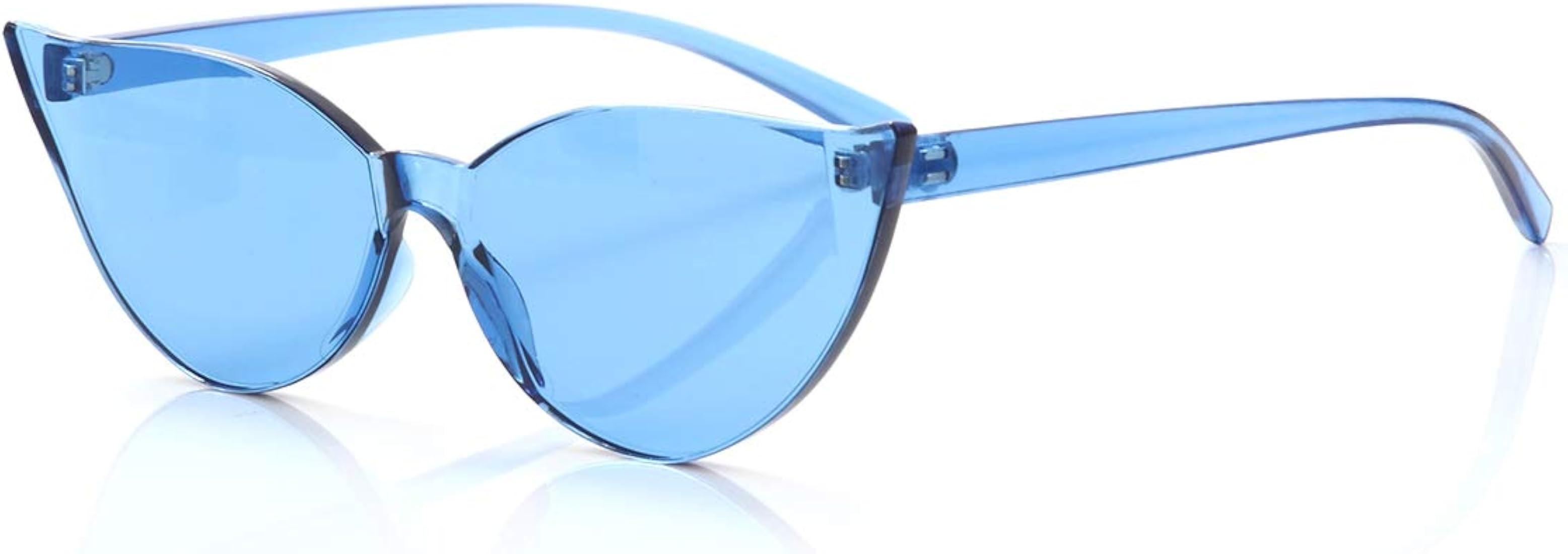 OLINOWL Cat Eye Rimless Sunglasses Oversized One Piece Colored Transparent Eyewear Retro Eyeglass... | Amazon (US)