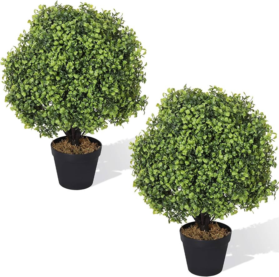 The Bloom Times 2ft Boxwood Topiary Trees Artificial Outdoor 2 Pack 24 Inch Tall Faux Ball Plants... | Amazon (US)