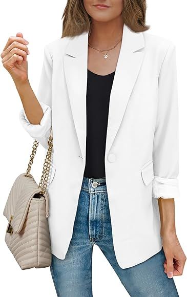 AUTOMET Womens Bussiness Casual Blazers Open Front Long Sleeve Work Office Blazer Jacket Fall Fas... | Amazon (US)