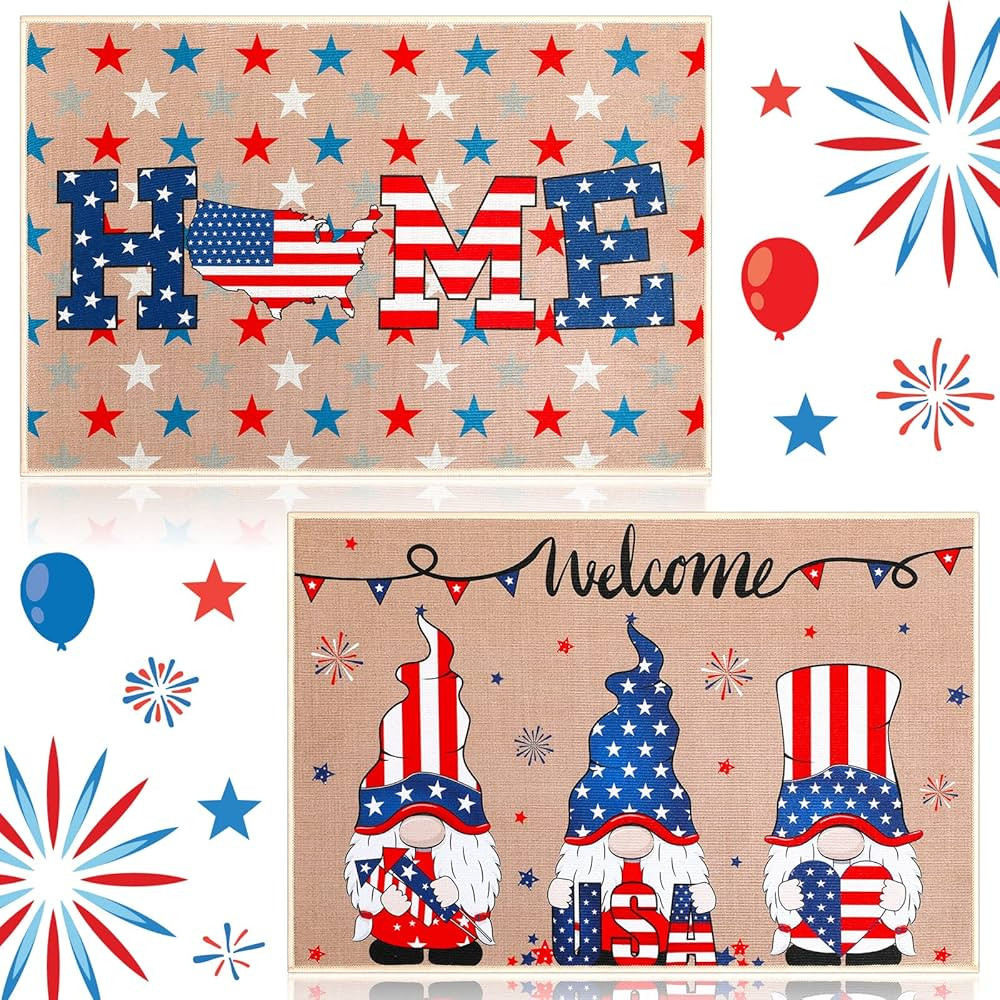 Xaatren 2 Pcs 4th of July Doormat Patriotic Rugs Non Slip Patriotic Welcome Doormat Memorial Day ... | Amazon (US)