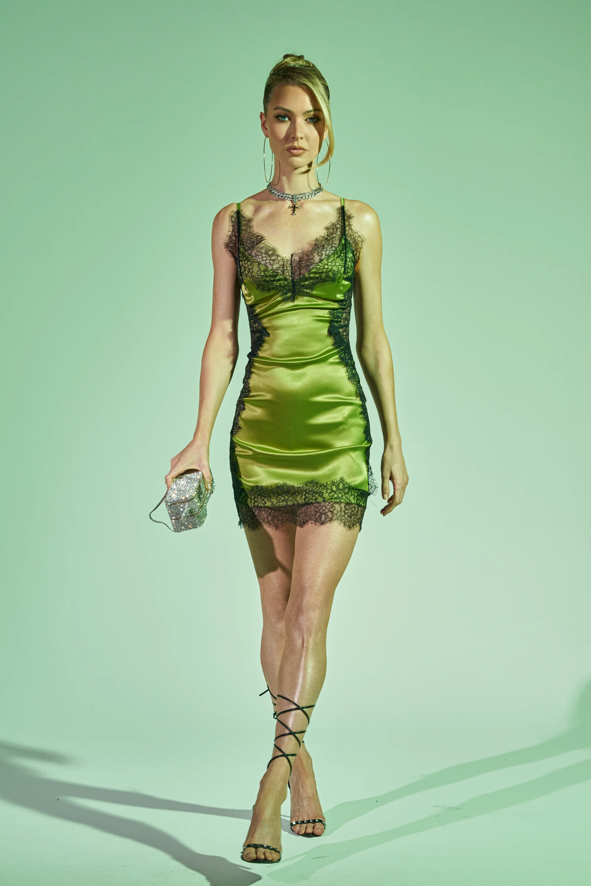SHOW US WHAT YOU GOT SATIN MINI DRESS IN GREEN | AKIRA