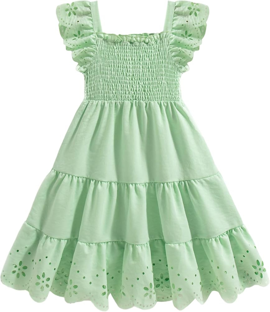 Mioglrie Toddler Girl Dress Summer Outfits Kids Ruffle Cap Puff Sleeves Boho Dresses Casual Sundr... | Amazon (US)