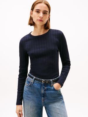 Long-Sleeve Pointelle Crewneck T-Shirt | Tommy Hilfiger | Tommy Hilfiger (US)