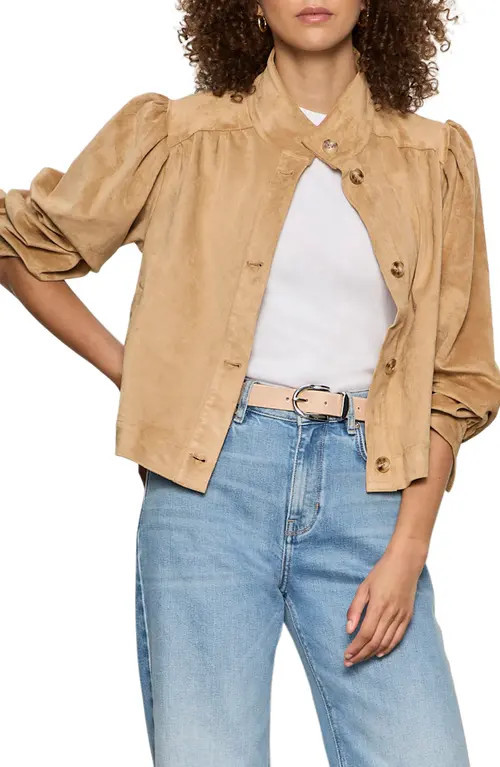 Sanctuary Puff Sleeve Faux Suede Jacket in Ancient Scrolls Brown at Nordstrom, Size Small | Nordstrom