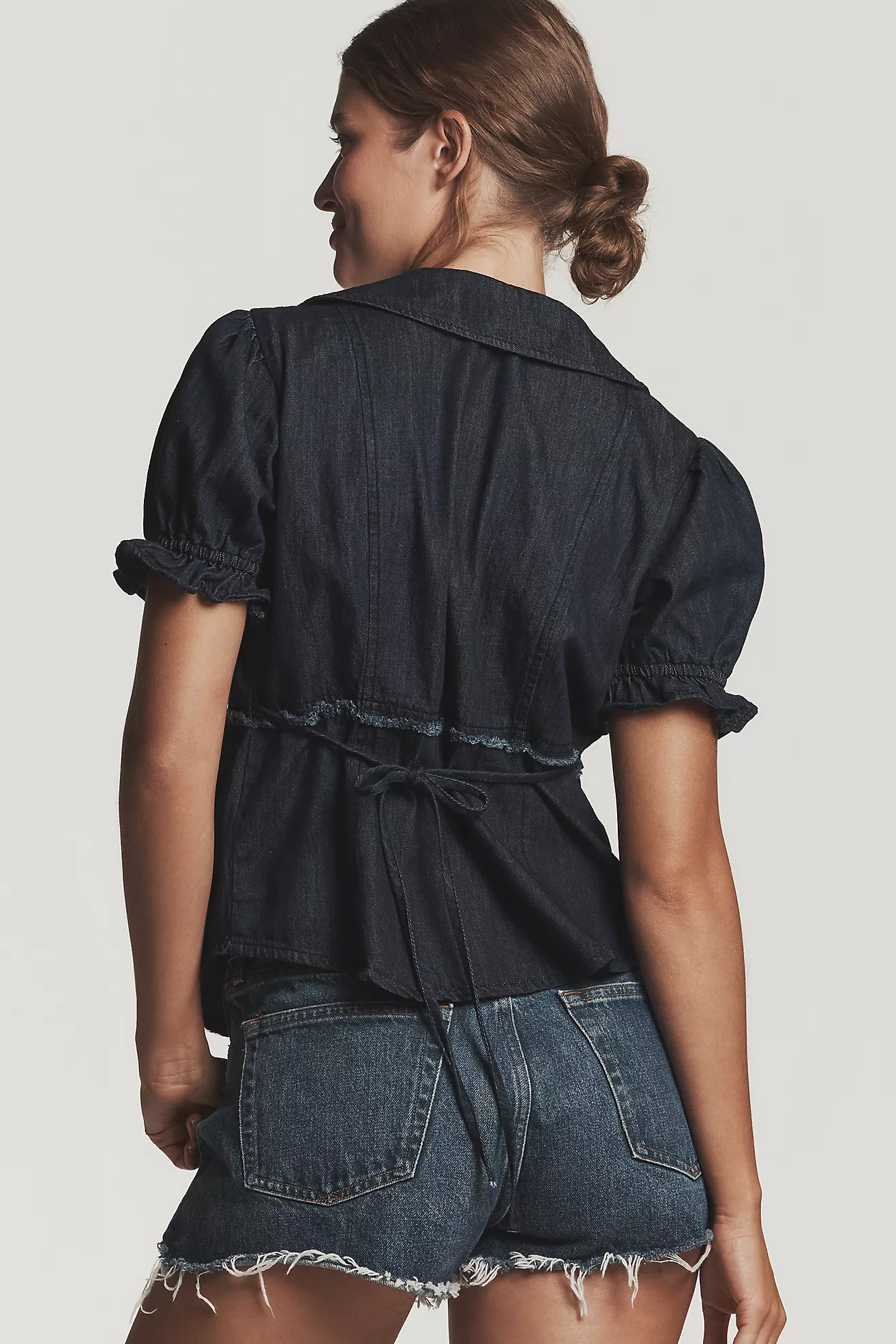 The Keira Denim Waisted Blouse by Pilcro | Anthropologie (US)