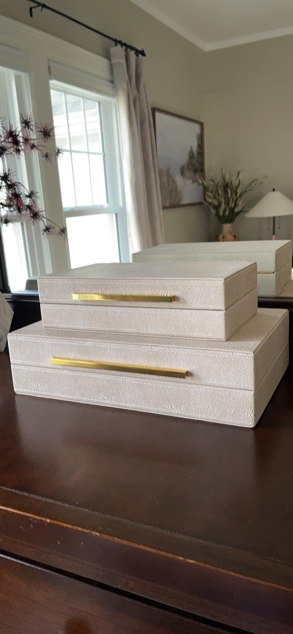 SYYSY Ivory Shagreen box Faux Leather Set of 2 Decorative Boxes,Large Stacking Storage Decorative... | Amazon (US)