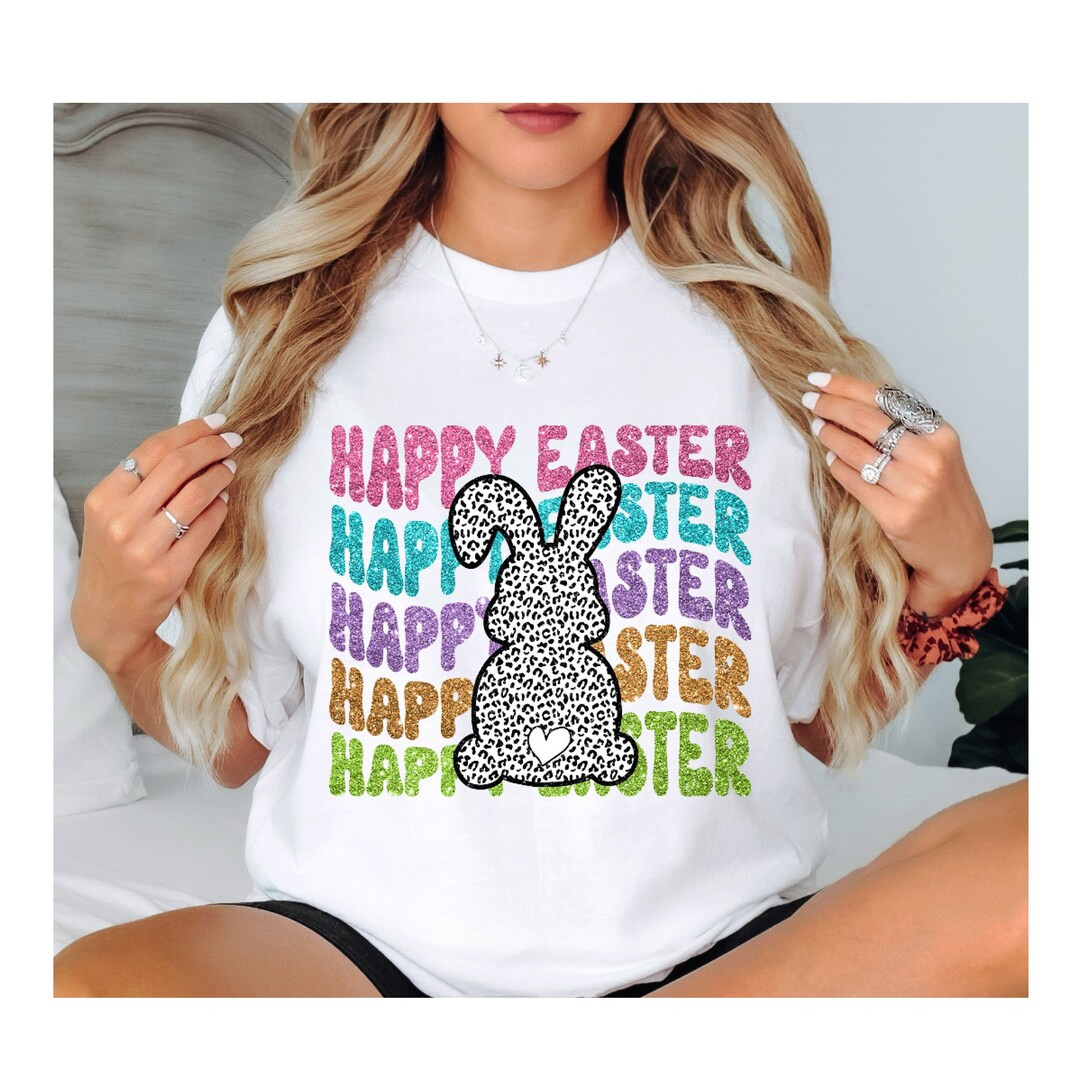 HAPPY EASTER Faux Glitter With Bunny Tshirt - Etsy | Etsy (US)