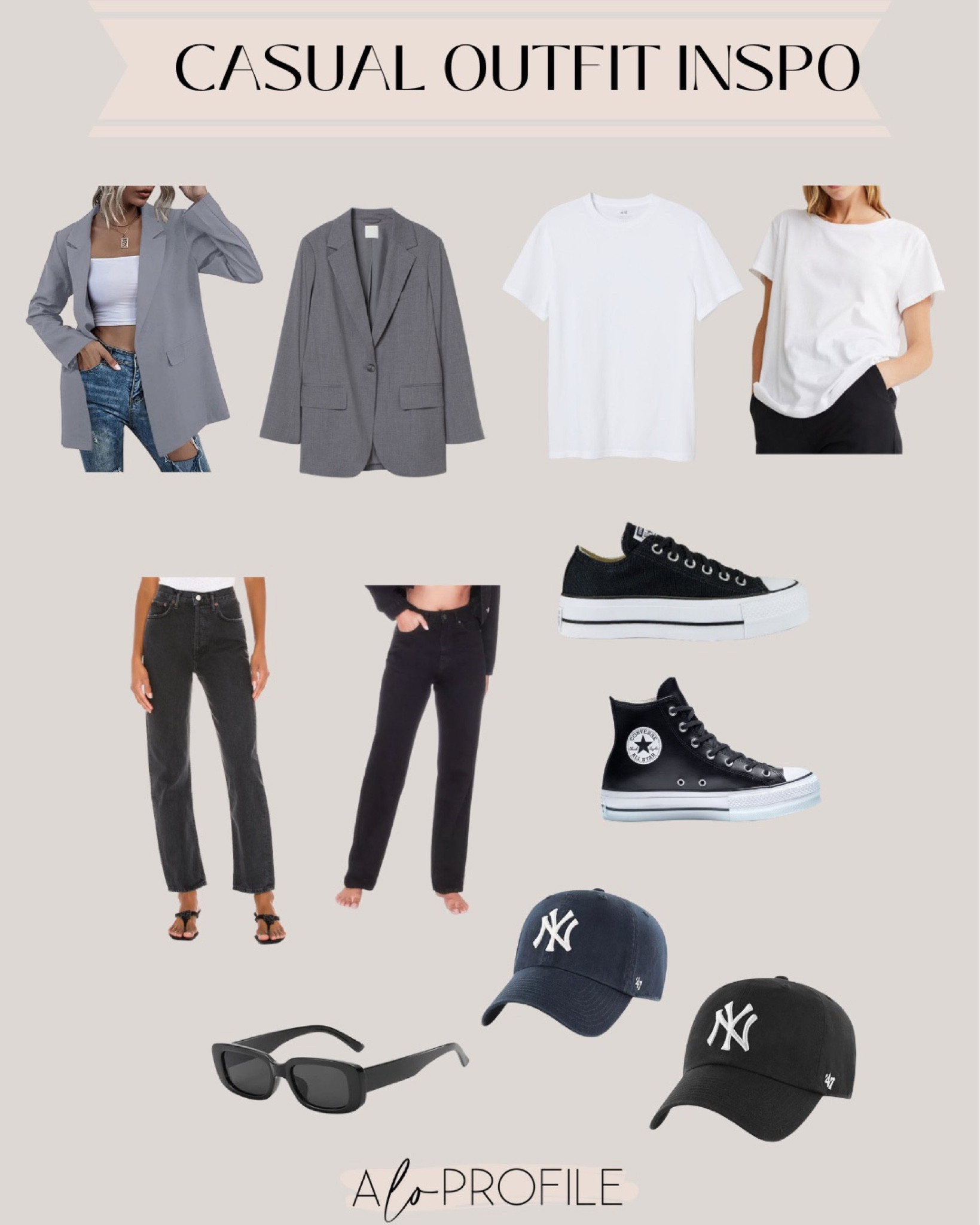 Casual Outfit Inspo // blazer, oversized blazer, white t-shirt, baseball hat, baseball cap, sneakers, mom jeans, denim, black denim, casual outfit, casual style, weekend style, weekend outfit, fall outfit, winter outfit