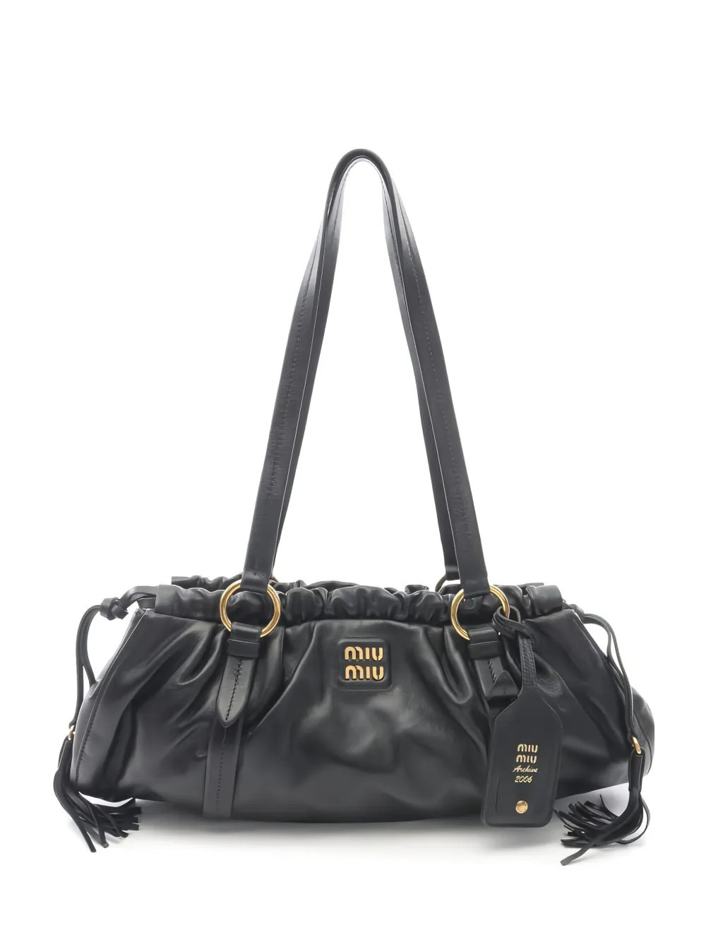 Miu Miu Pre-Owned 2020s fringe leather one shoulder bag - Black | Farfetch Global