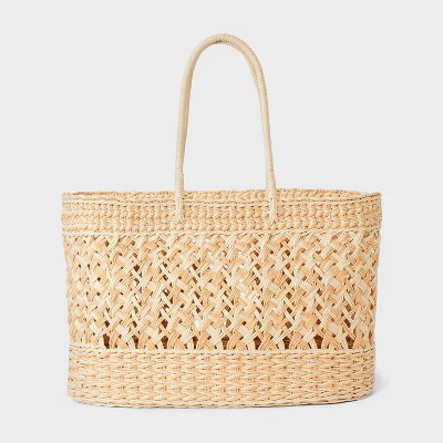 Straw Tote Handbag - Shade & Shore™  /Ivory XL: Woven Paper Shell, Structured Design, Carrying ... | Target