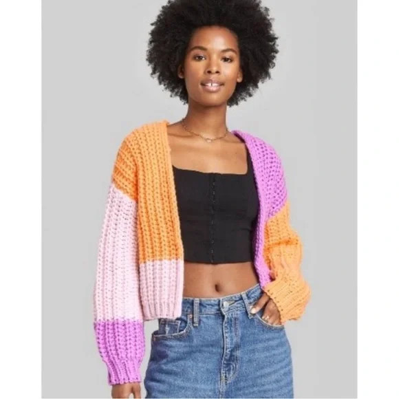 NWT XS Wild Fable Color Block Chunky Knit Cardigan | Poshmark