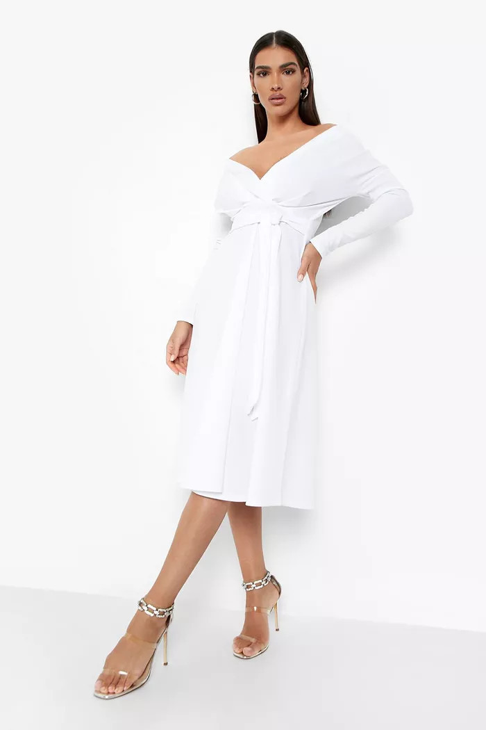 Off The Shoulder Midi Skater Dress | Boohoo.com (US & CA)