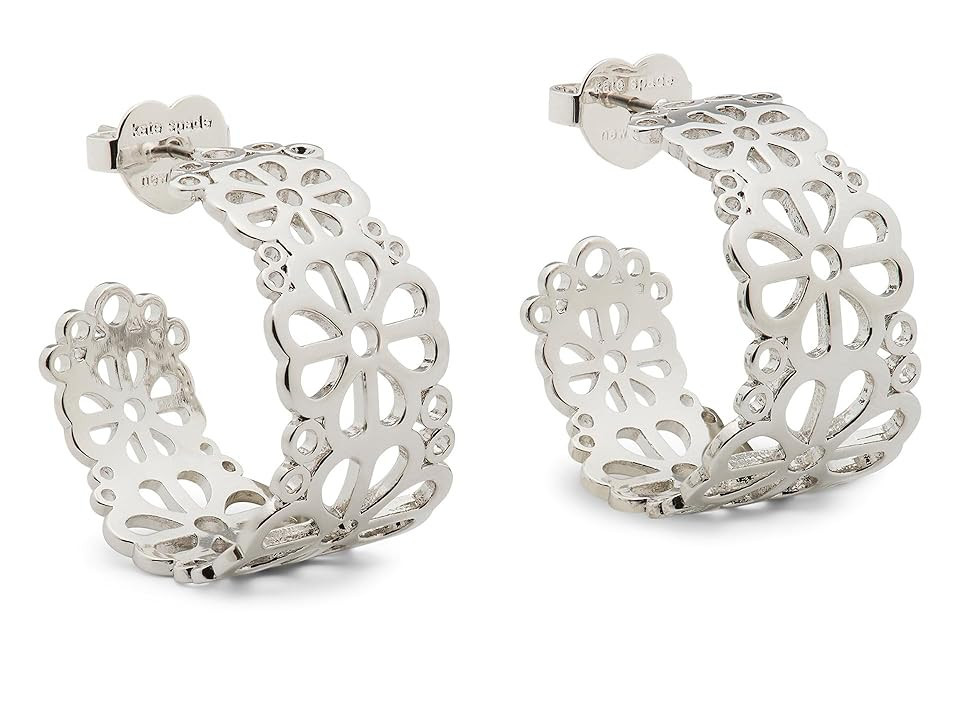 Kate Spade New York Spade Flower Lace Hoops Women's Earring Silver, Cubic Zirconia | Zappos