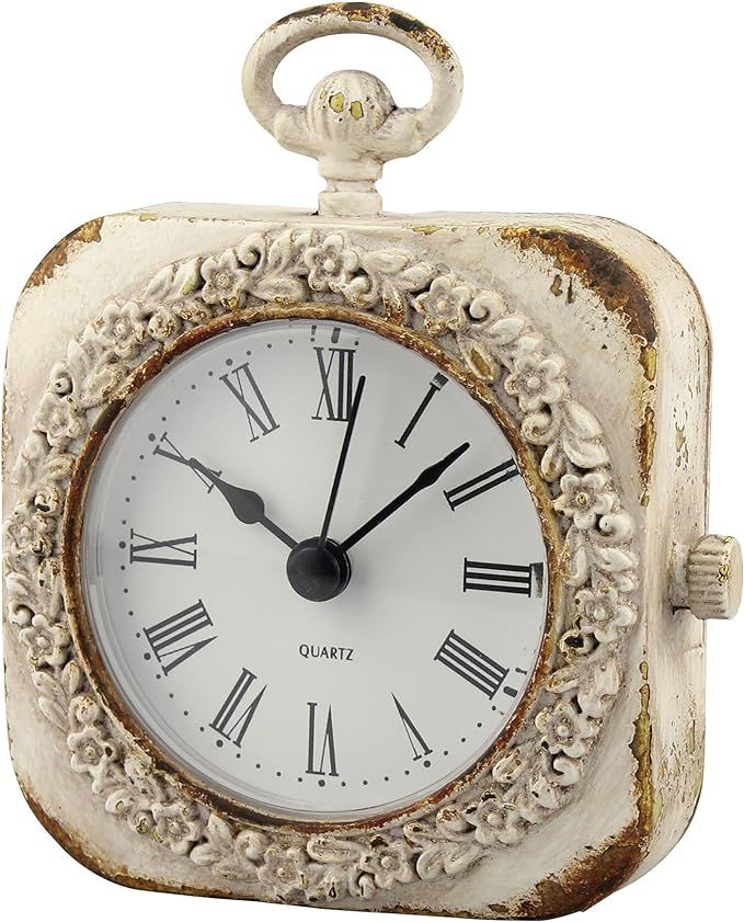 Stonebriar Cottage Small Weathered White Tabletop Clock | Amazon (US)