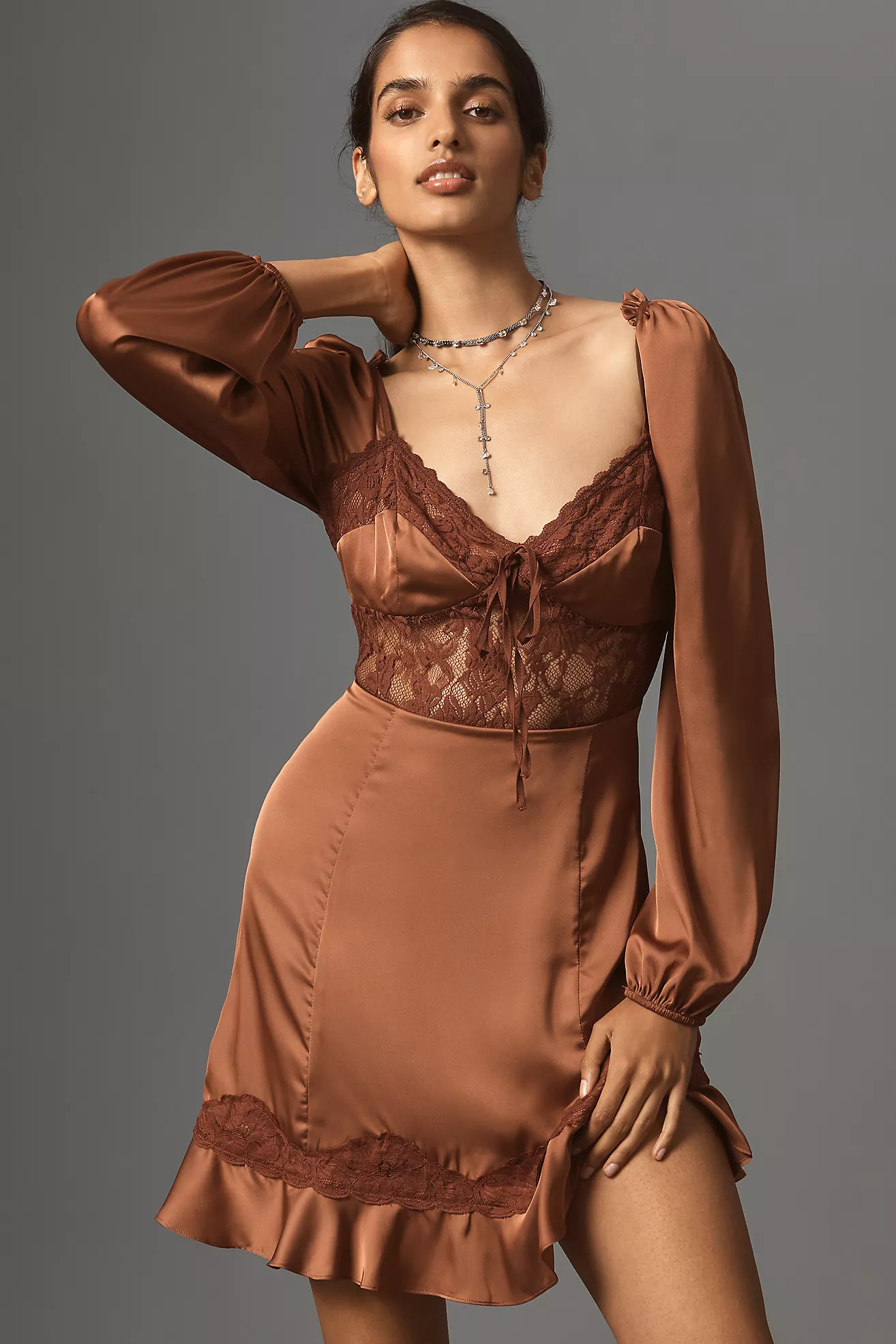 By Anthropologie Silky Lace Mini Dress | Anthropologie (US)