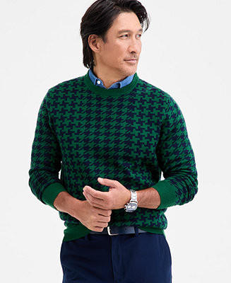 Club Room Men's Houndstooth Geo Print Crewneck Sweater, Macy's Exclusive - Macy's | Macy's