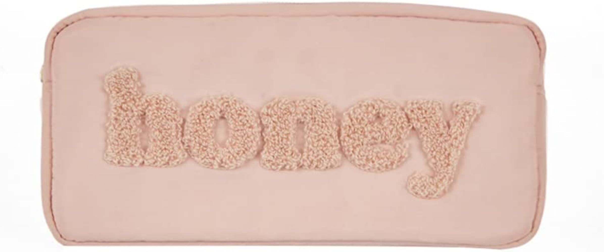 Chenille Plush Letter Zipper Pouch for Travel,Nylon Embroidery Patch Preppy Cosmetic Bag,Makeup Trav | Amazon (US)