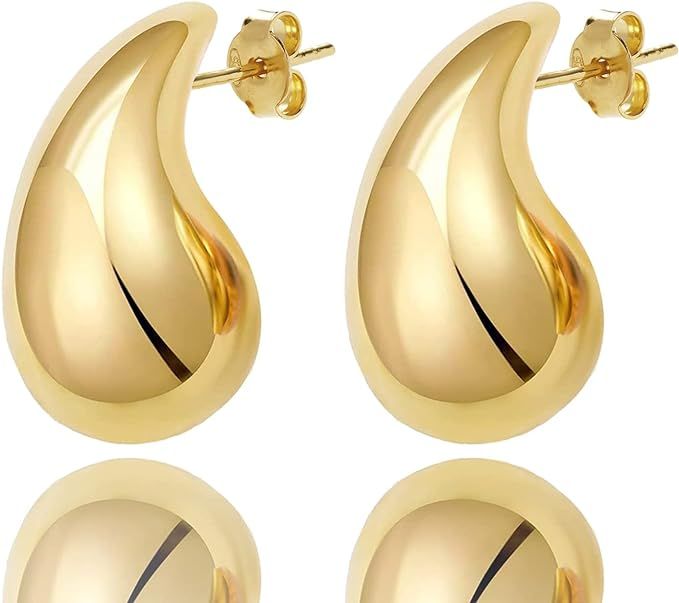 Tewiky Lightweight Chunky Gold Hoop Earrings for Women, Hypoallergenic 925 Sterling Silver/14K Go... | Amazon (US)