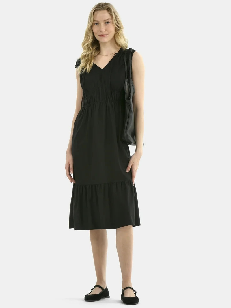 Time and Tru Women's V-Neck Midi Dress, Sizes XS-XXXL | Walmart (US)