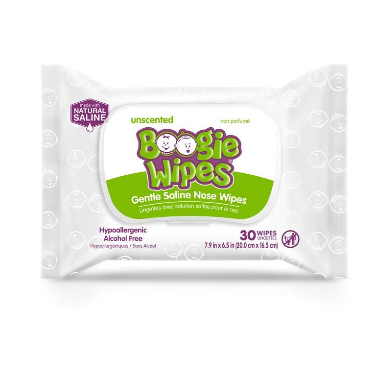 Boogie Wipes, Unscented Gentle Saline Wet Wipes for Runny or Dry Nose, Hypoallergenic, 30 Count | Walmart (US)