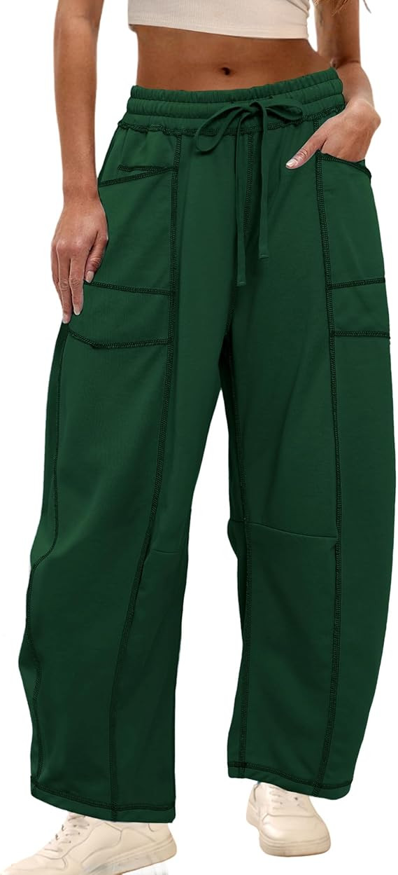 Athlisan Womens Baggy Barrel Pants Wide Leg Lounge Drawstring Sweatpants with Pockets | Amazon (US)