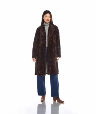Karen Kane Women's Faux Fur Coat, Brown, Small | Belk