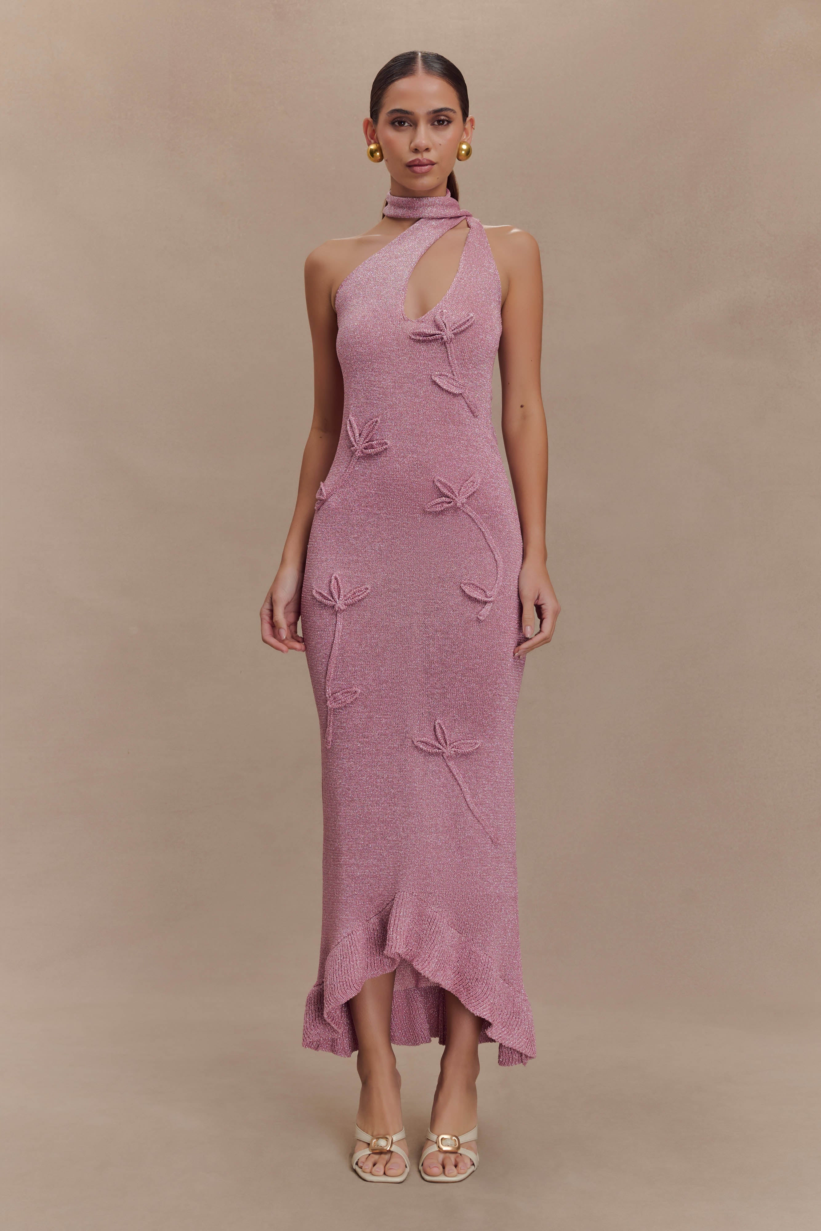 Celestino Floral Metallic Knit Maxi Dress - Pink | Meshki UK